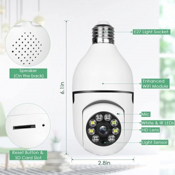 Light Bulb Security Camera, Home WiFi 360 Degree Pan/Tilt Panoramic IP Camera