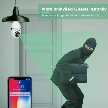 Light Bulb Security Camera, Home WiFi 360 Degree Pan/Tilt Panoramic IP Camera